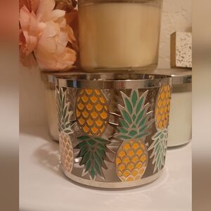 Bath and Body Works 3 Wick Candle Holder Silver with Pineapples